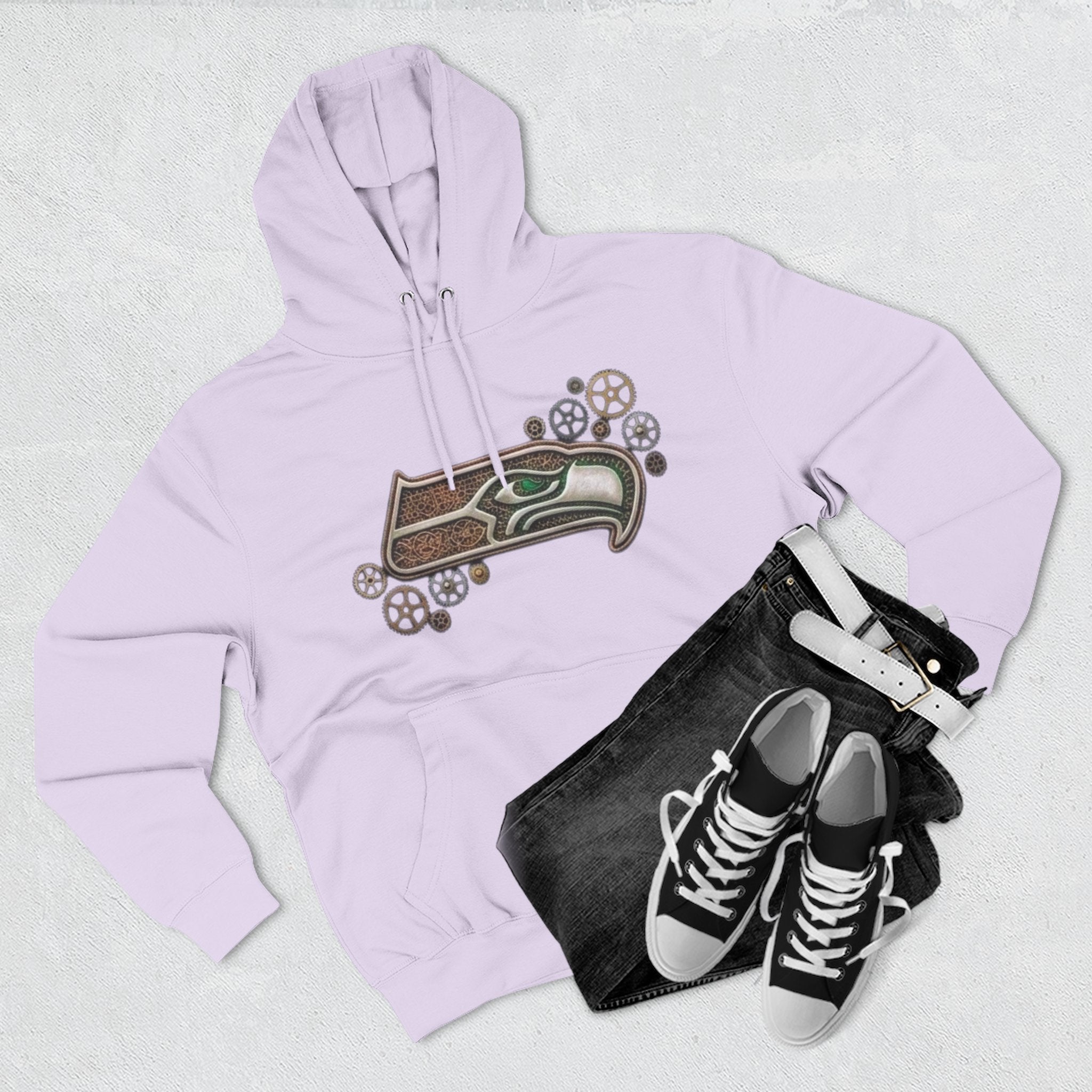 Seahawk Gear Hoodie — Vintage Seahawk Emblem with Gear Accents