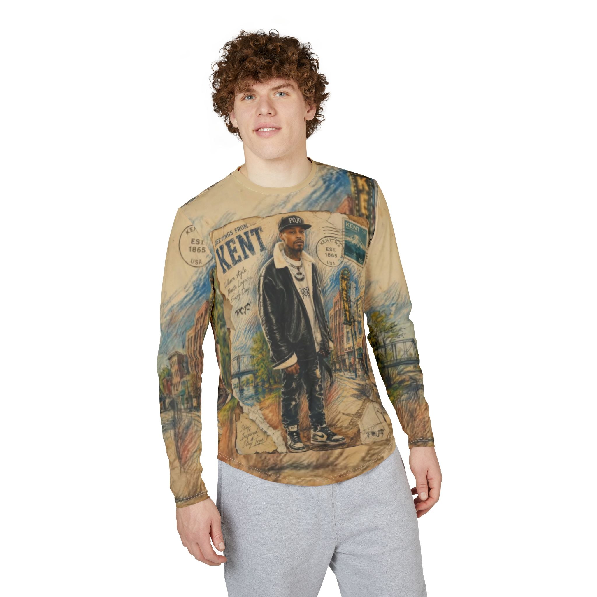 Men’s Long Sleeve UV Shirt — Vintage City Portrait "Kent" All-Over Print