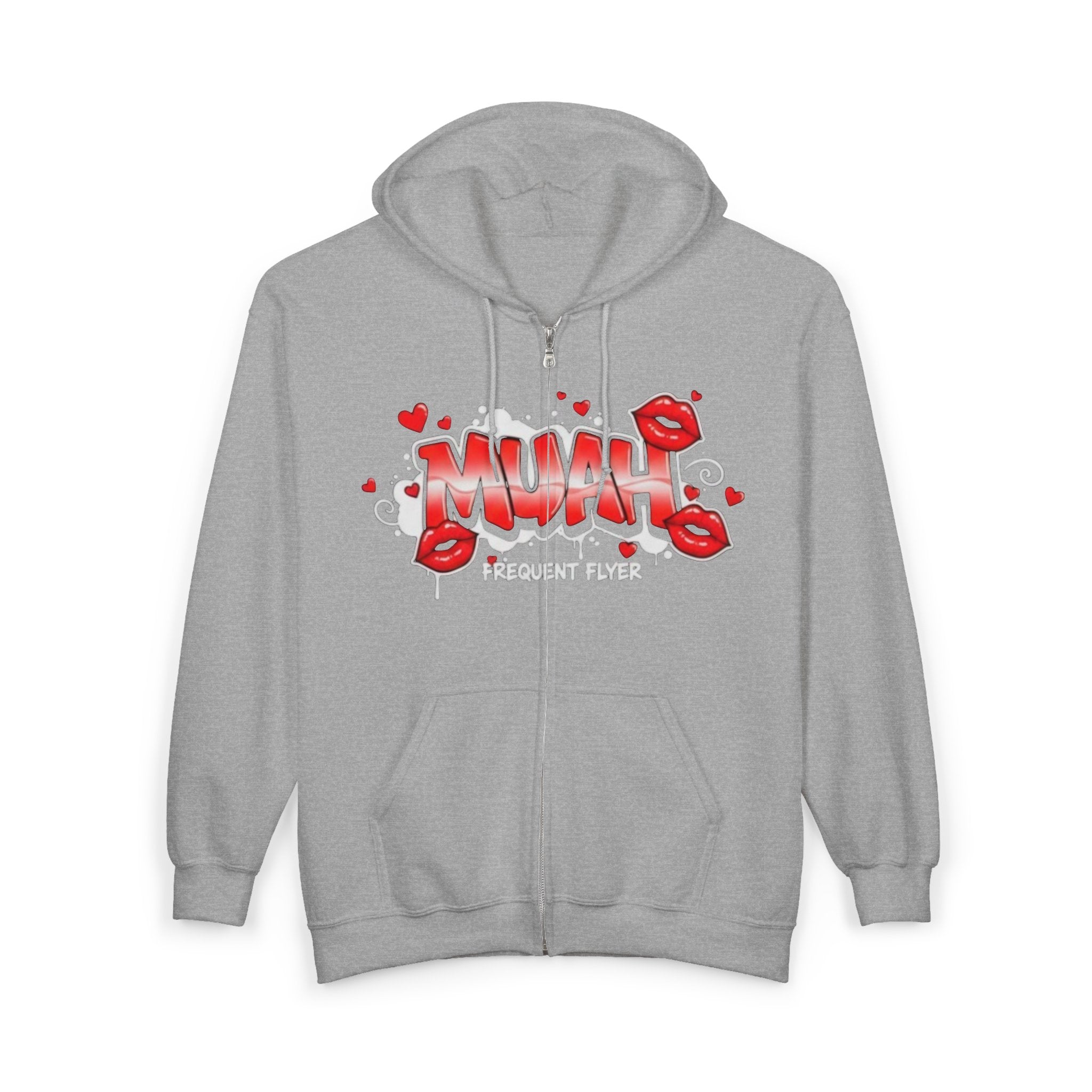 Muah Graffiti Zip Hoodie — 'Muah' Lip Kiss Streetwear Sweatshirt