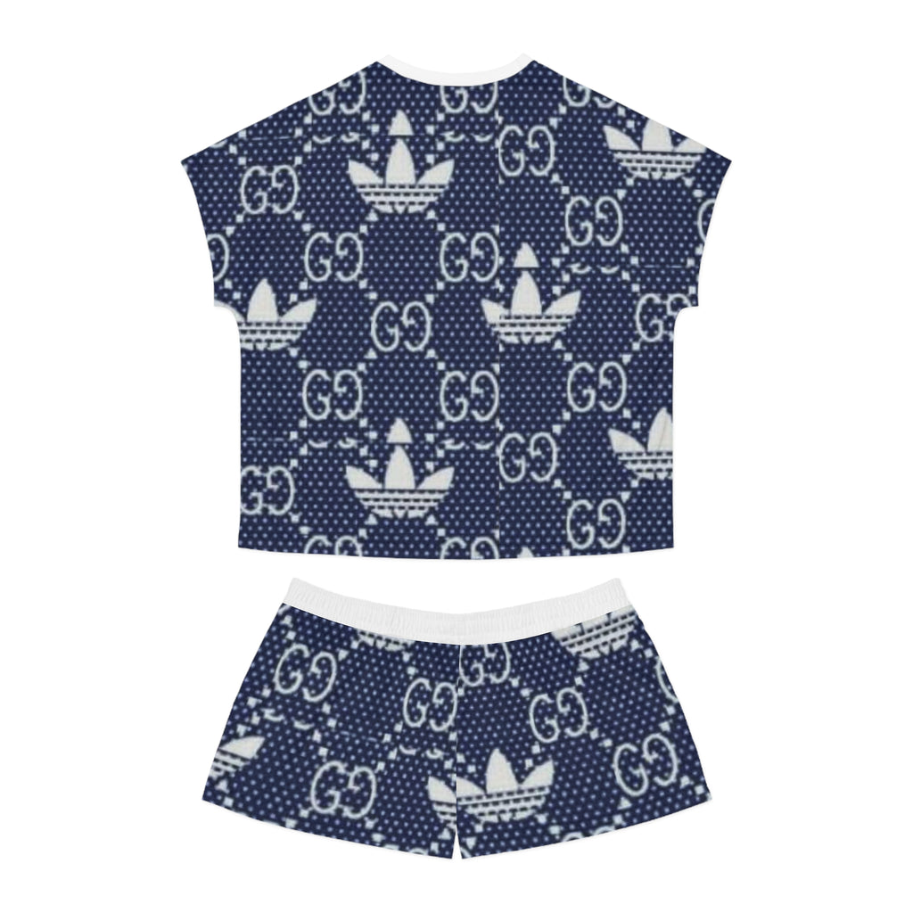 Women’s Short Pajama Set — Navy Polka Dot Logo Lounge Shorts & Tee