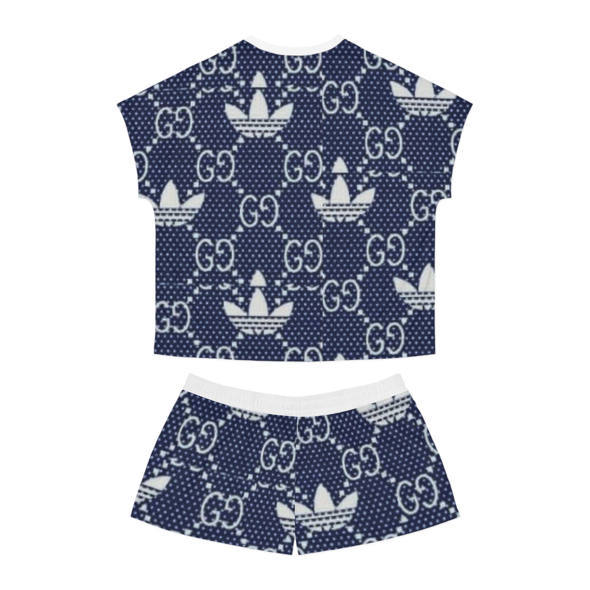 Women’s Short Pajama Set — Navy Polka Dot Logo Lounge Shorts & Tee