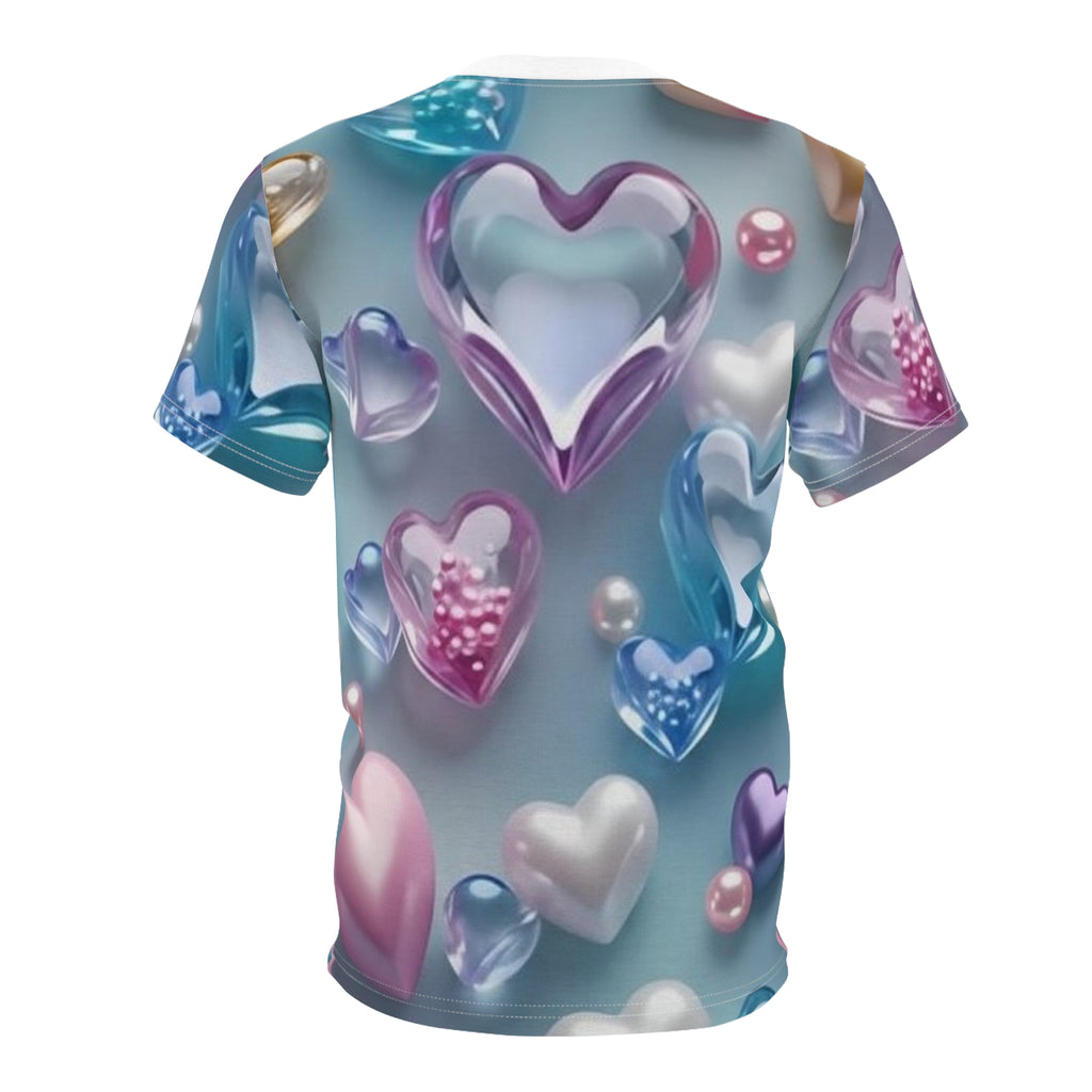 Iridescent Heart Pattern Tee | Allover Print Love Hearts Shirt