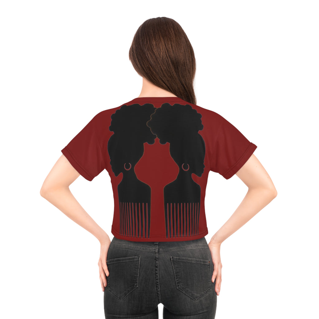 Afro Silhouette Crop Tee — Black Women Natural Hair Graphic Top
