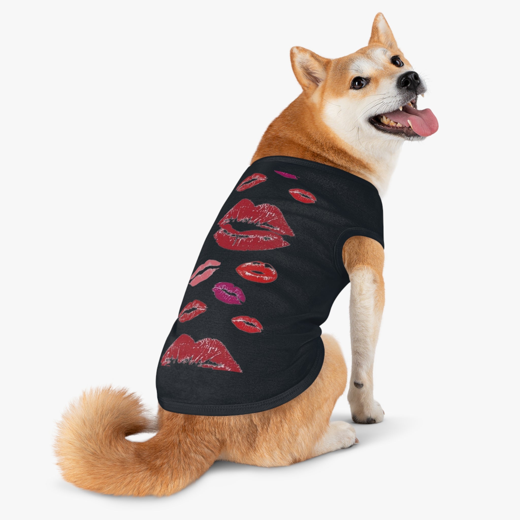 Pet Tank Top - Kiss Print Dog Shirt, Cute Lipstick Kiss Design for Small Dogs & Cats