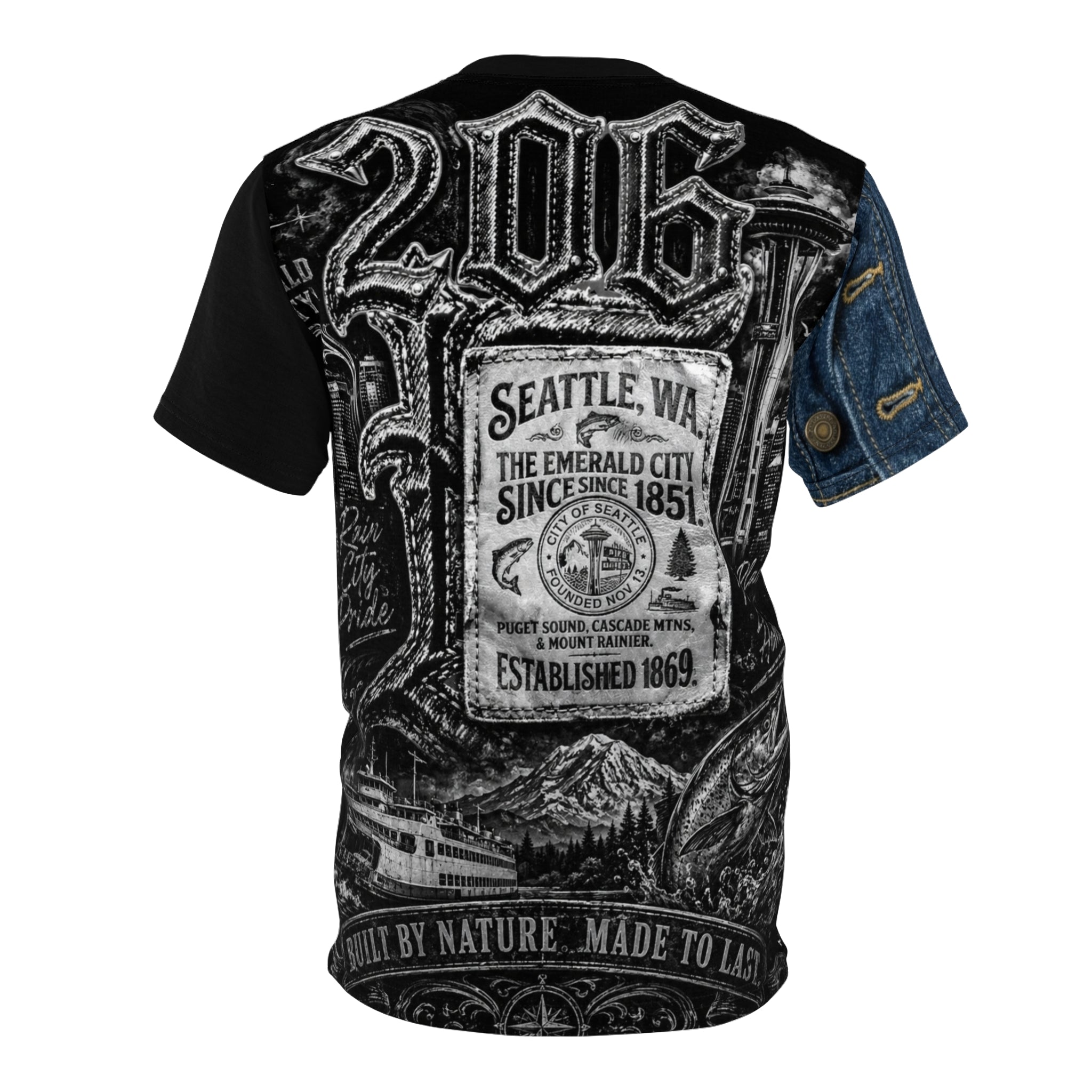 Seattle Vintage Label Tee — Emerald City Established 1869 Cut & Sew Shirt