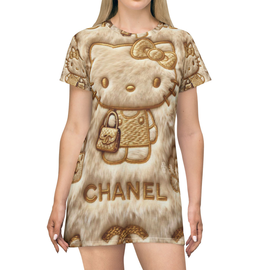 Hello Kitty Luxe T‑Shirt Dress – All‑Over Print Chanel-Inspired Pattern