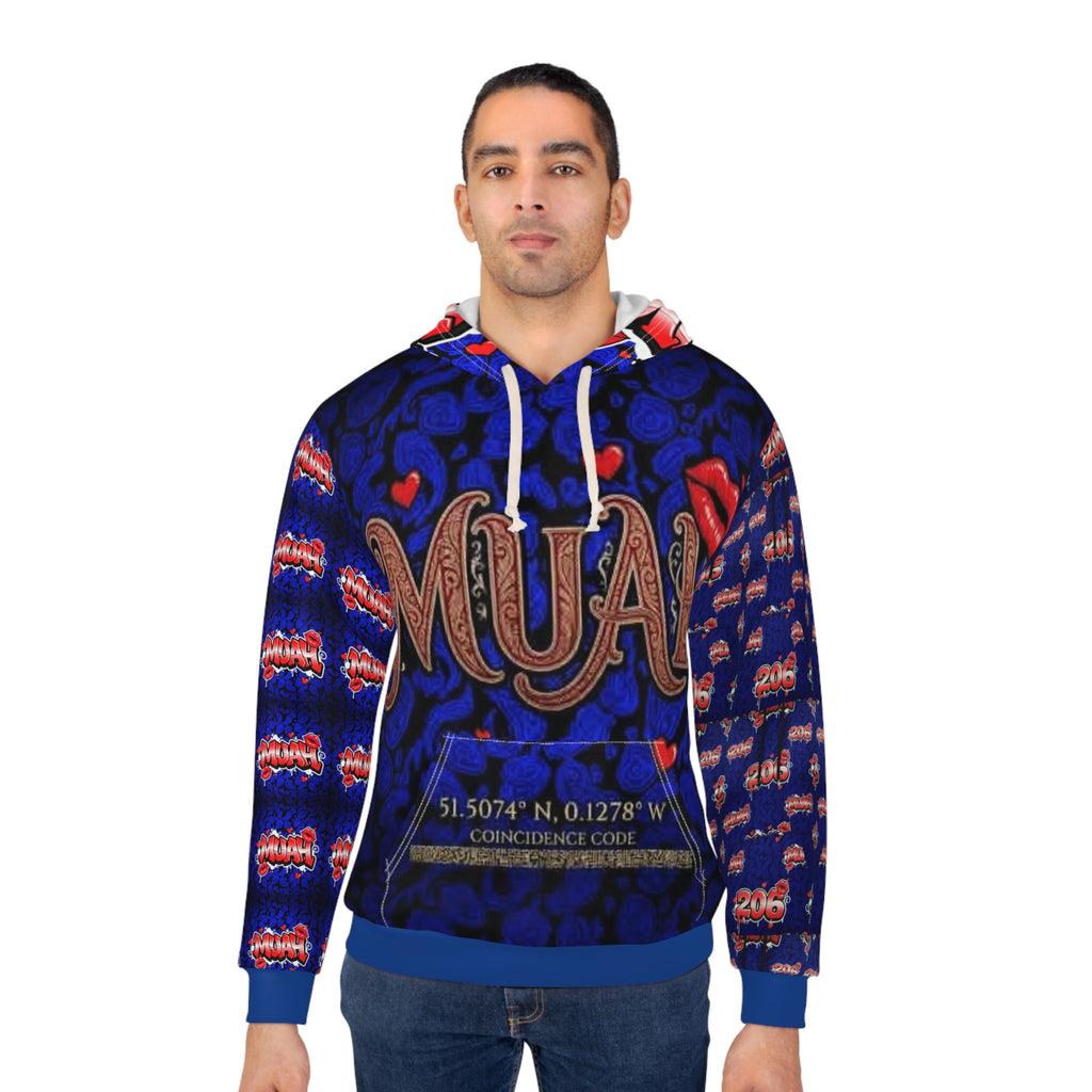 Muah Graphic Hoodie — Romantic Lip & Hearts All-Over Print Pullover