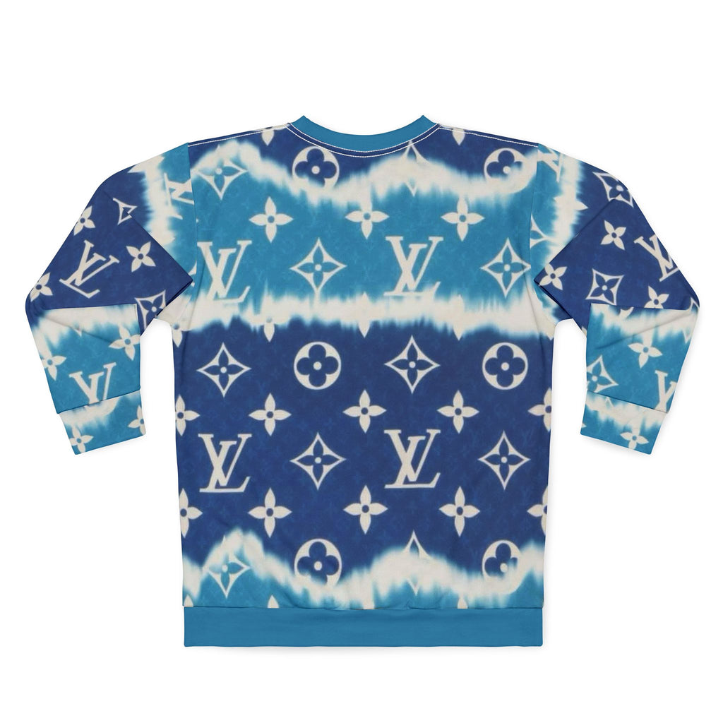 Tie-Dye Monogram Sweatshirt — Blue Luxury Logo Pattern