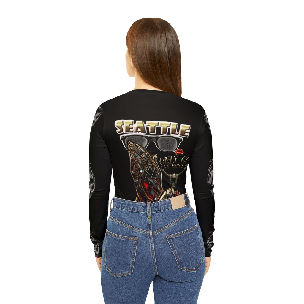 Seattle Prayer Hands & Gun Graphic Long Sleeve V-Neck Shirt