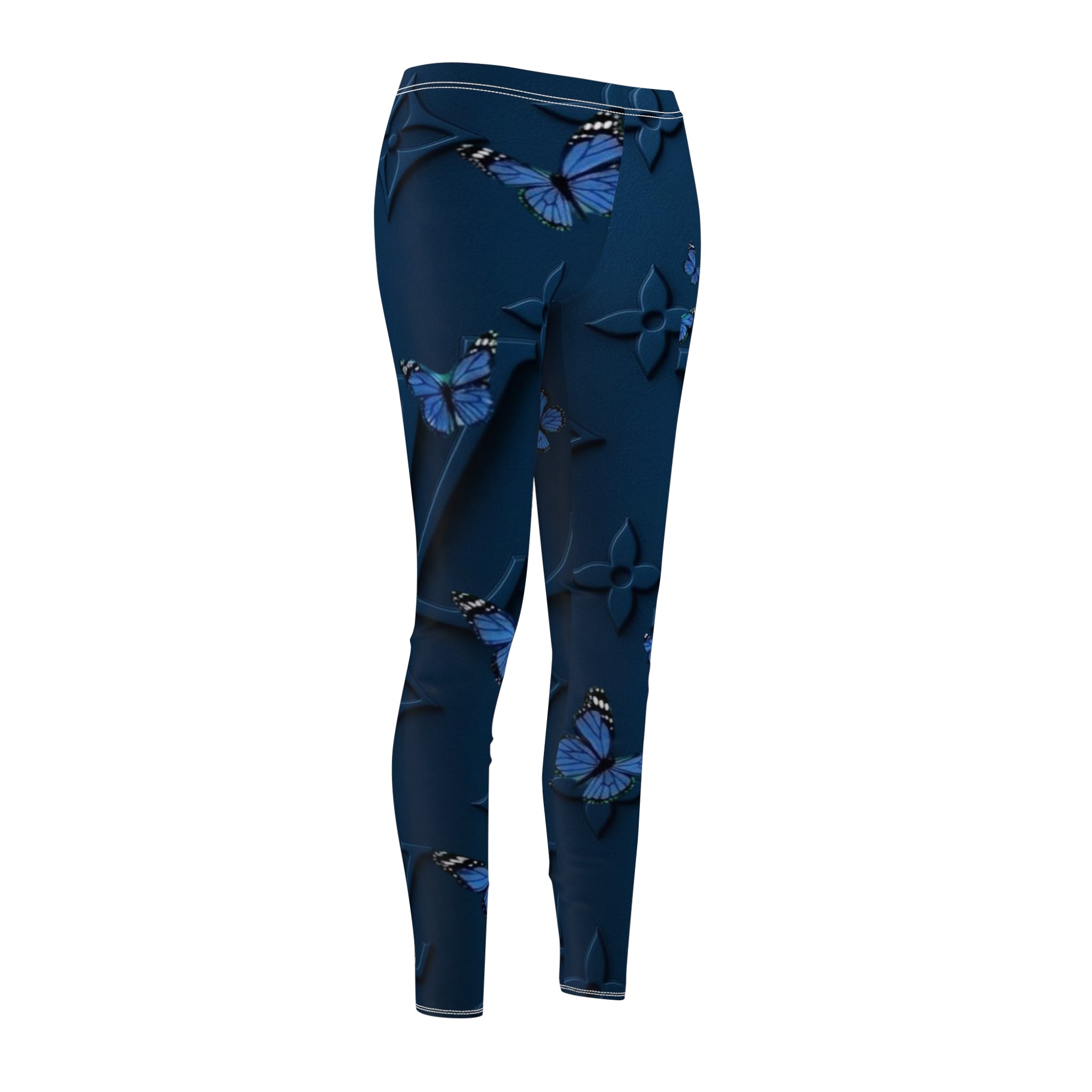 Blue Butterfly Monogram Leggings — Floral Luxe All-Over Print