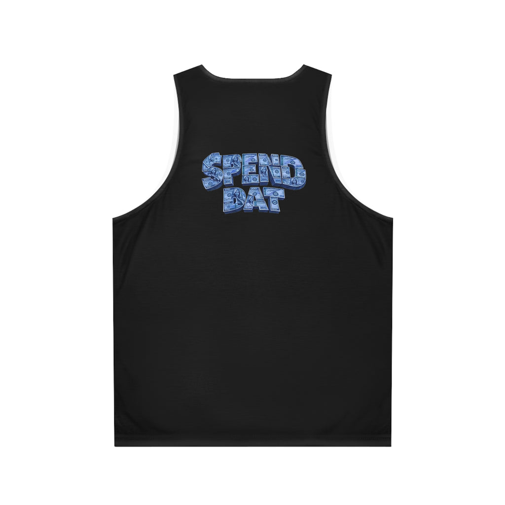 Spend Dat Tank Top — Blue Graffiti Text Graphic Tank