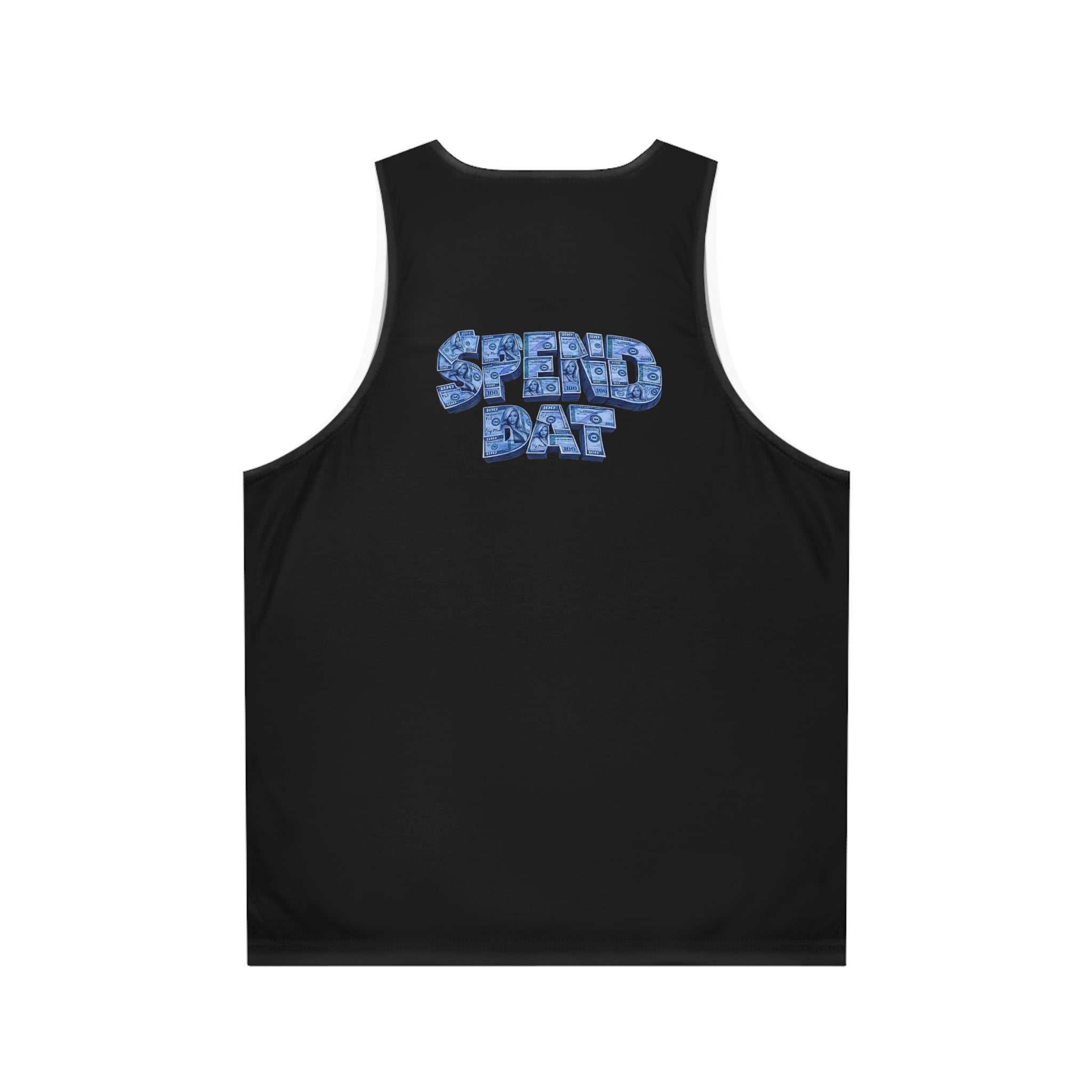 Spend Dat Tank Top — Blue Graffiti Text Graphic Tank