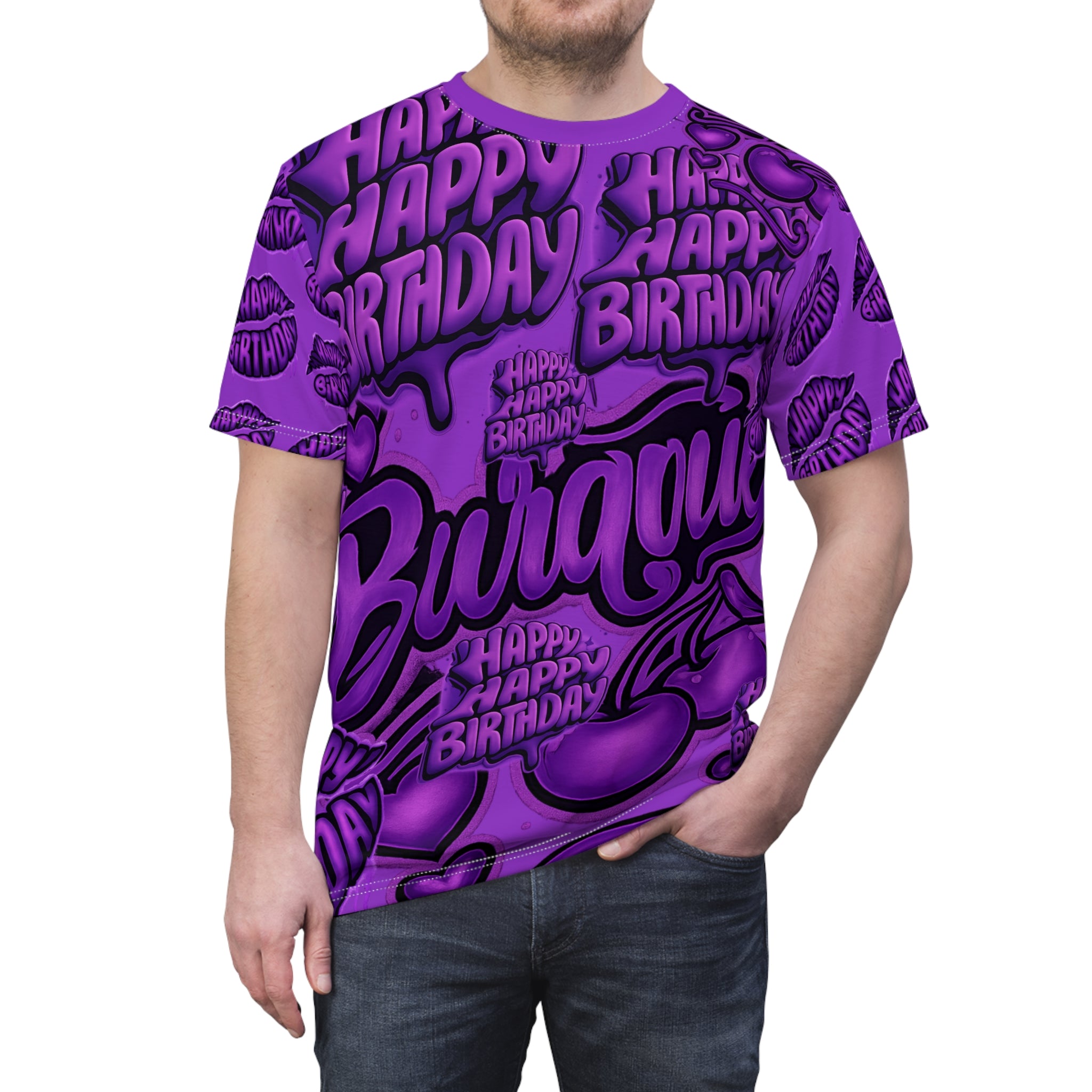Happy Birthday Purple All-Over Print Tee