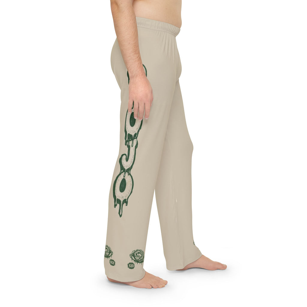 Graphic Pajama Pants — Beige Rose & Drip Logo Loungewear