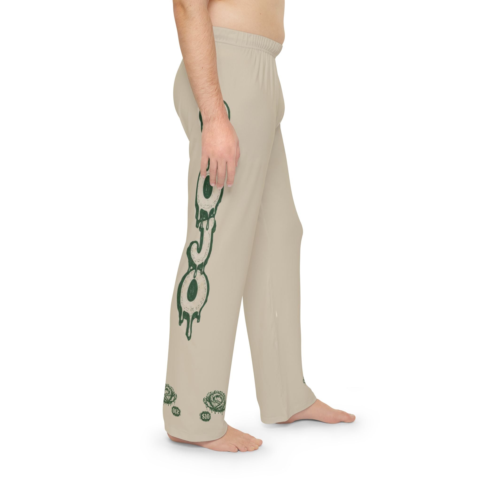 Graphic Pajama Pants — Beige Rose & Drip Logo Loungewear