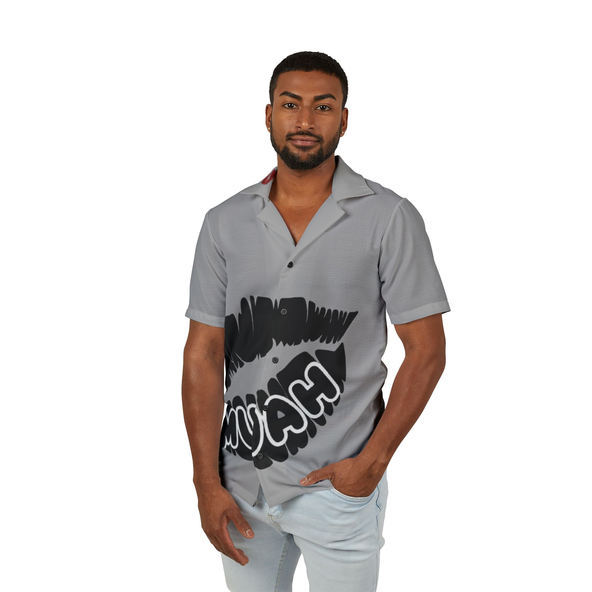 Hawaiian Camp Shirt — Bold Kiss 'MUÂH' Graphic