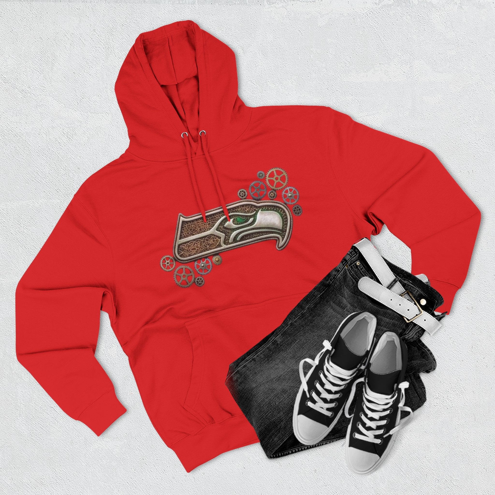 Seahawk Gear Hoodie — Vintage Seahawk Emblem with Gear Accents