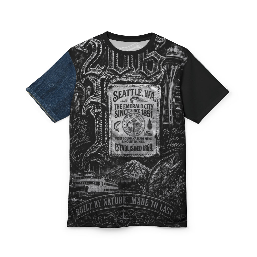 Seattle Vintage Label Tee — Emerald City Established 1869 Cut & Sew Shirt