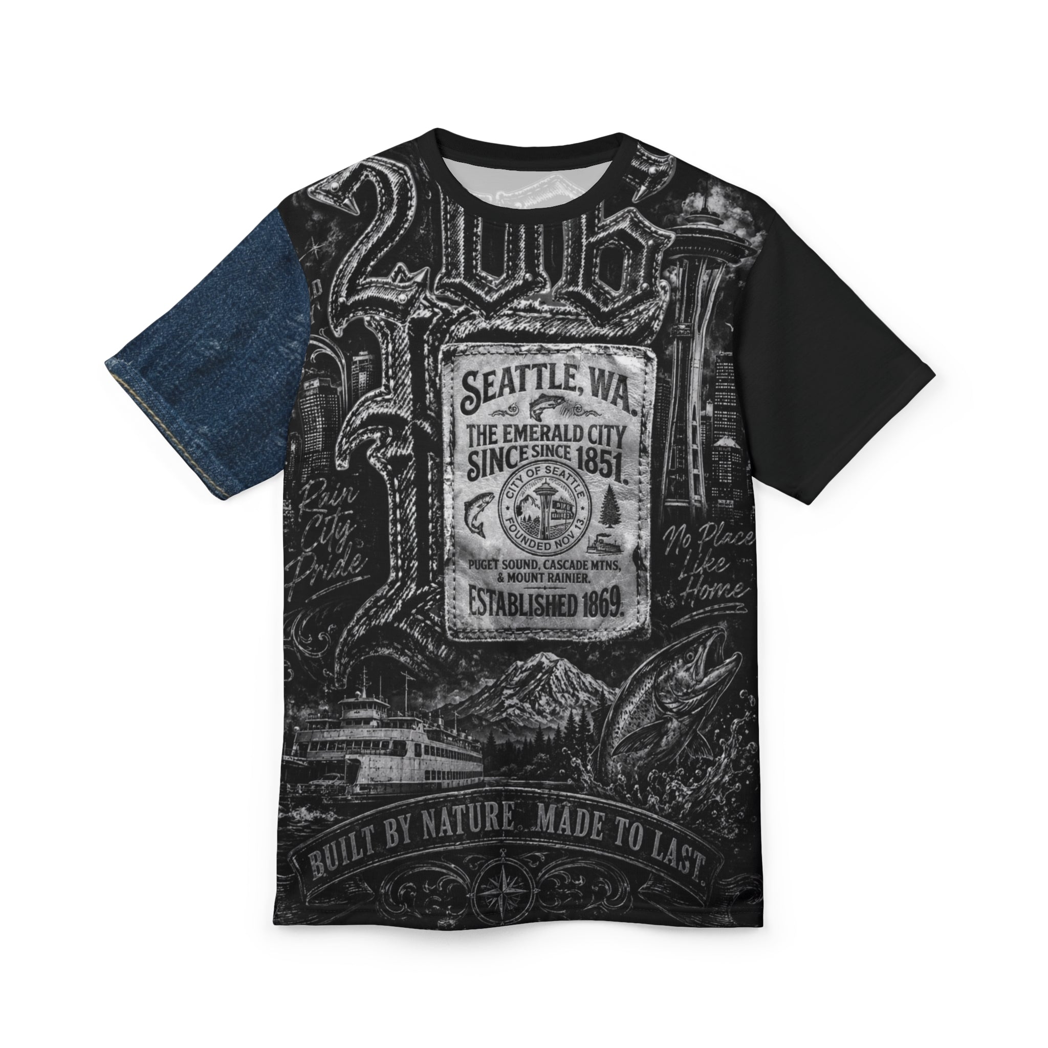 Seattle Vintage Label Tee — Emerald City Established 1869 Cut & Sew Shirt