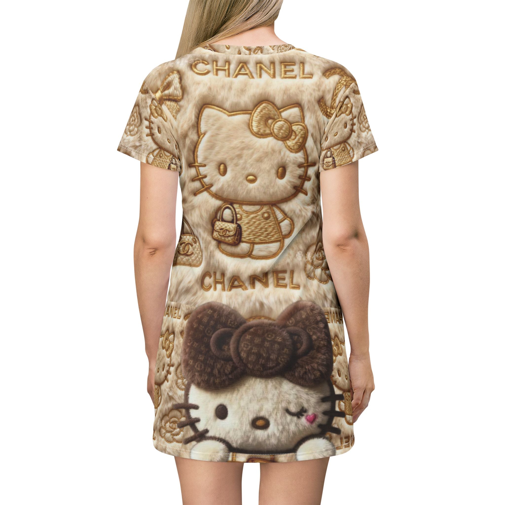 Hello Kitty Luxe T‑Shirt Dress – All‑Over Print Chanel-Inspired Pattern