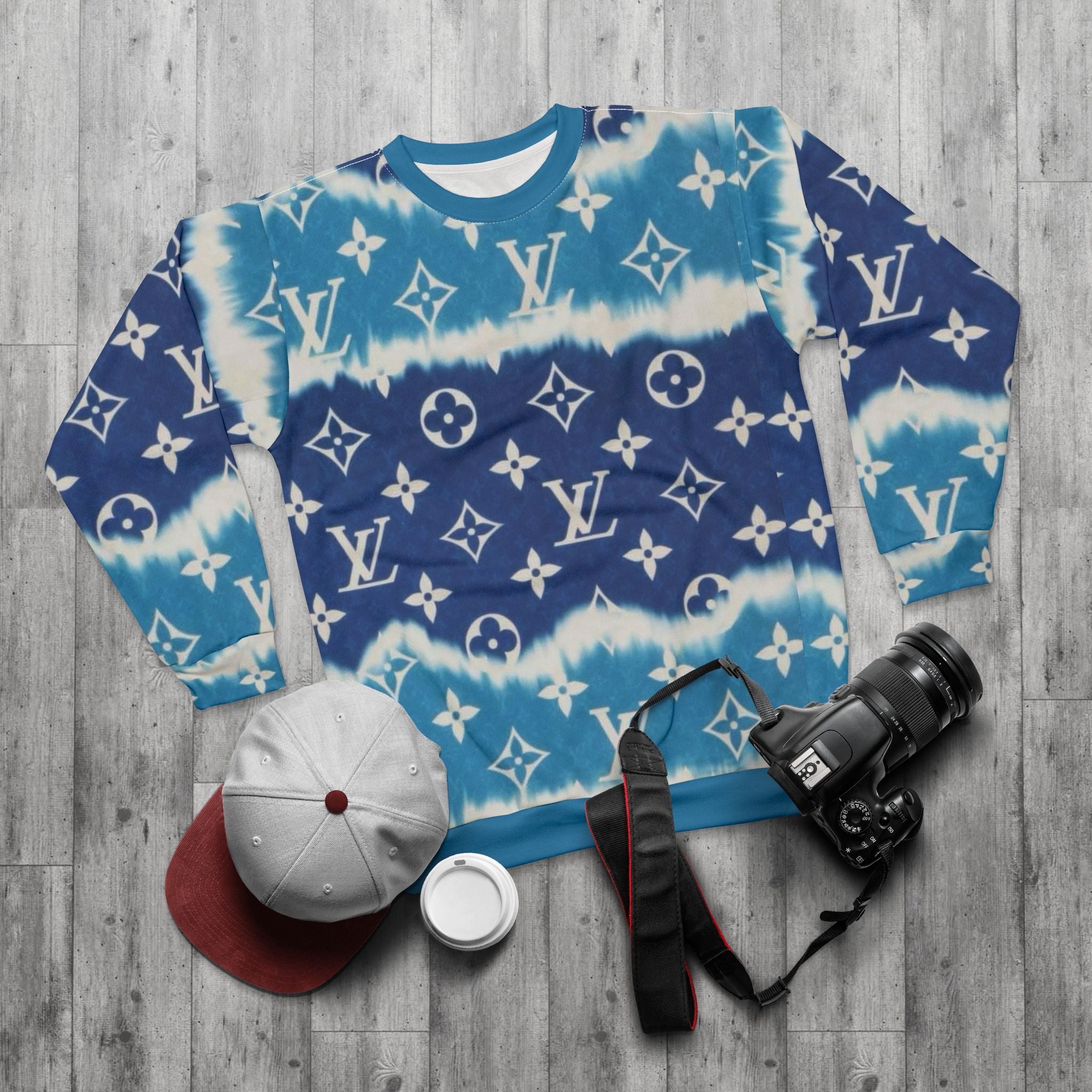 Tie-Dye Monogram Sweatshirt — Blue Luxury Logo Pattern