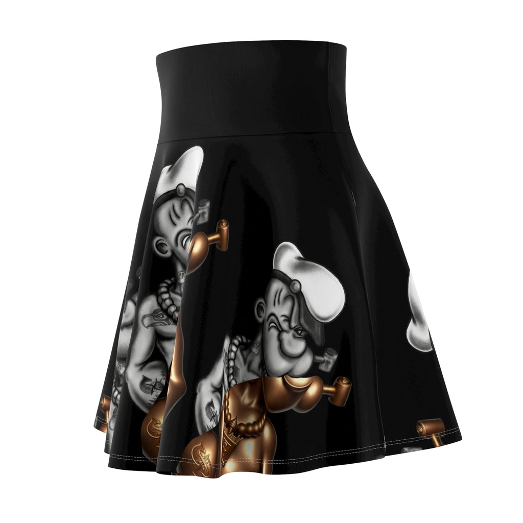 Popeye Streetwear Skater Skirt — Retro Cartoon Gold & Black Print