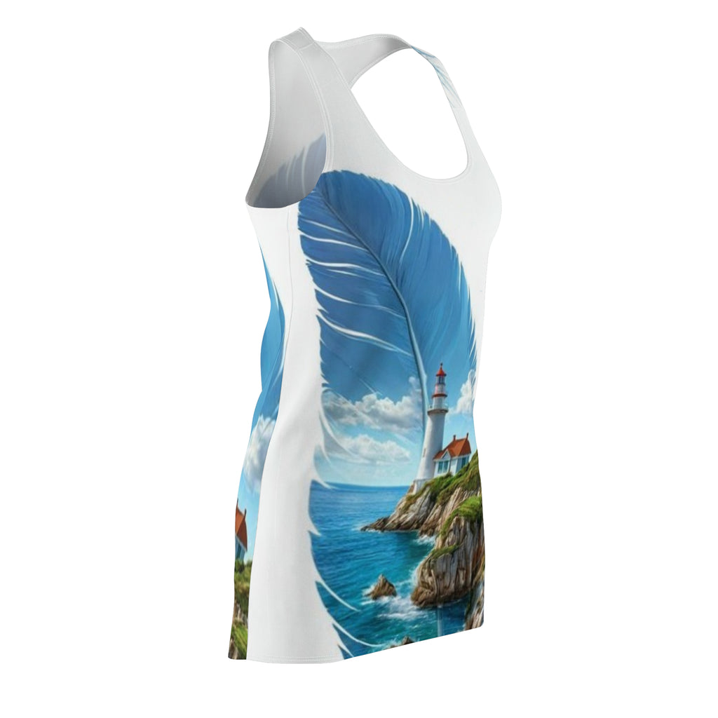 Racerback Dress - Coastal Lighthouse Feather Print AOP