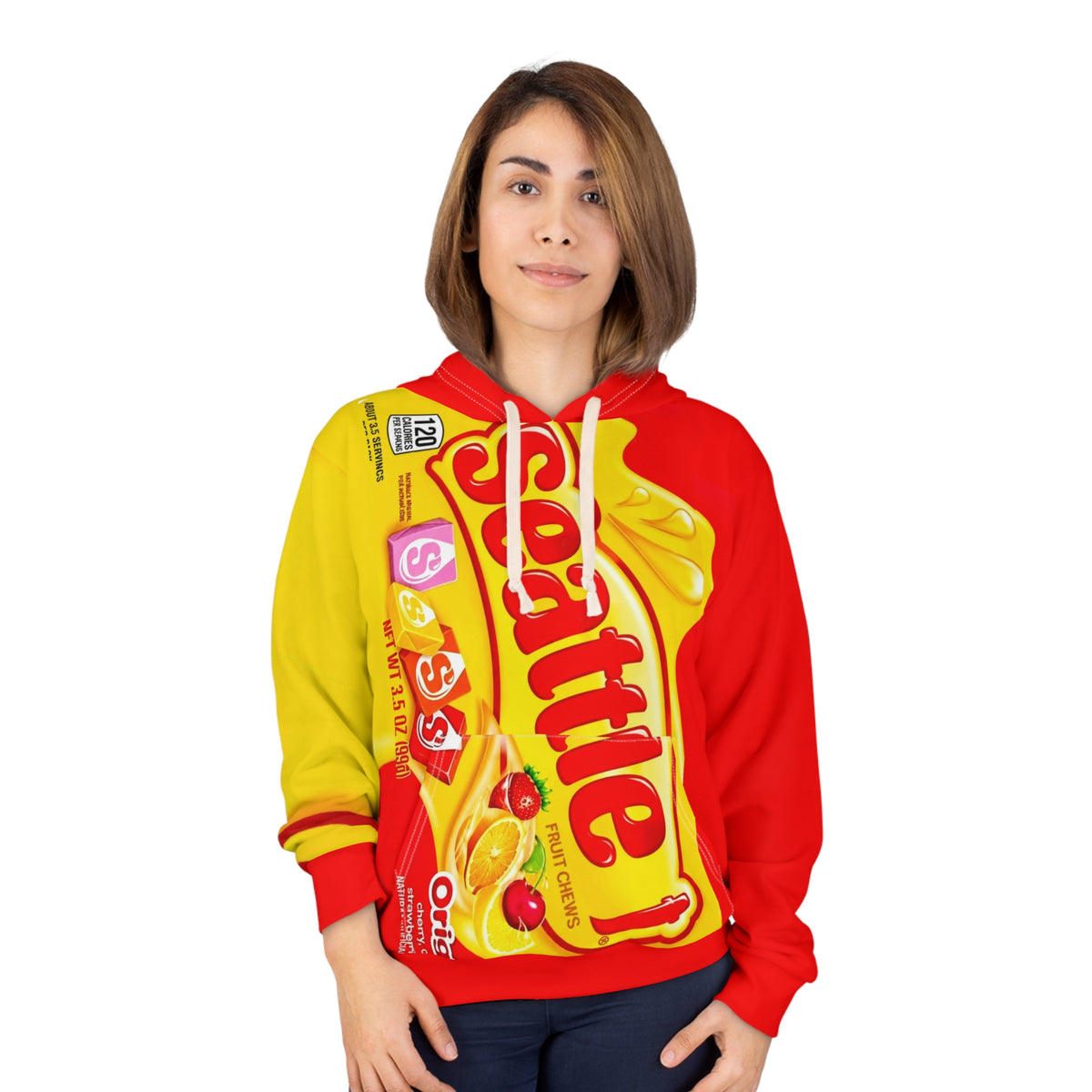 Candy Bar Wrapper Hoodie — Bright Seattle Chocolate Bar All-Over Print