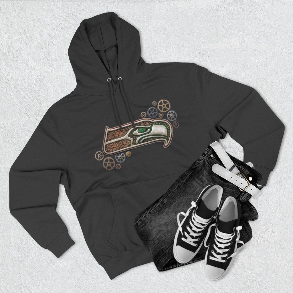 Seahawk Gear Hoodie — Vintage Seahawk Emblem with Gear Accents