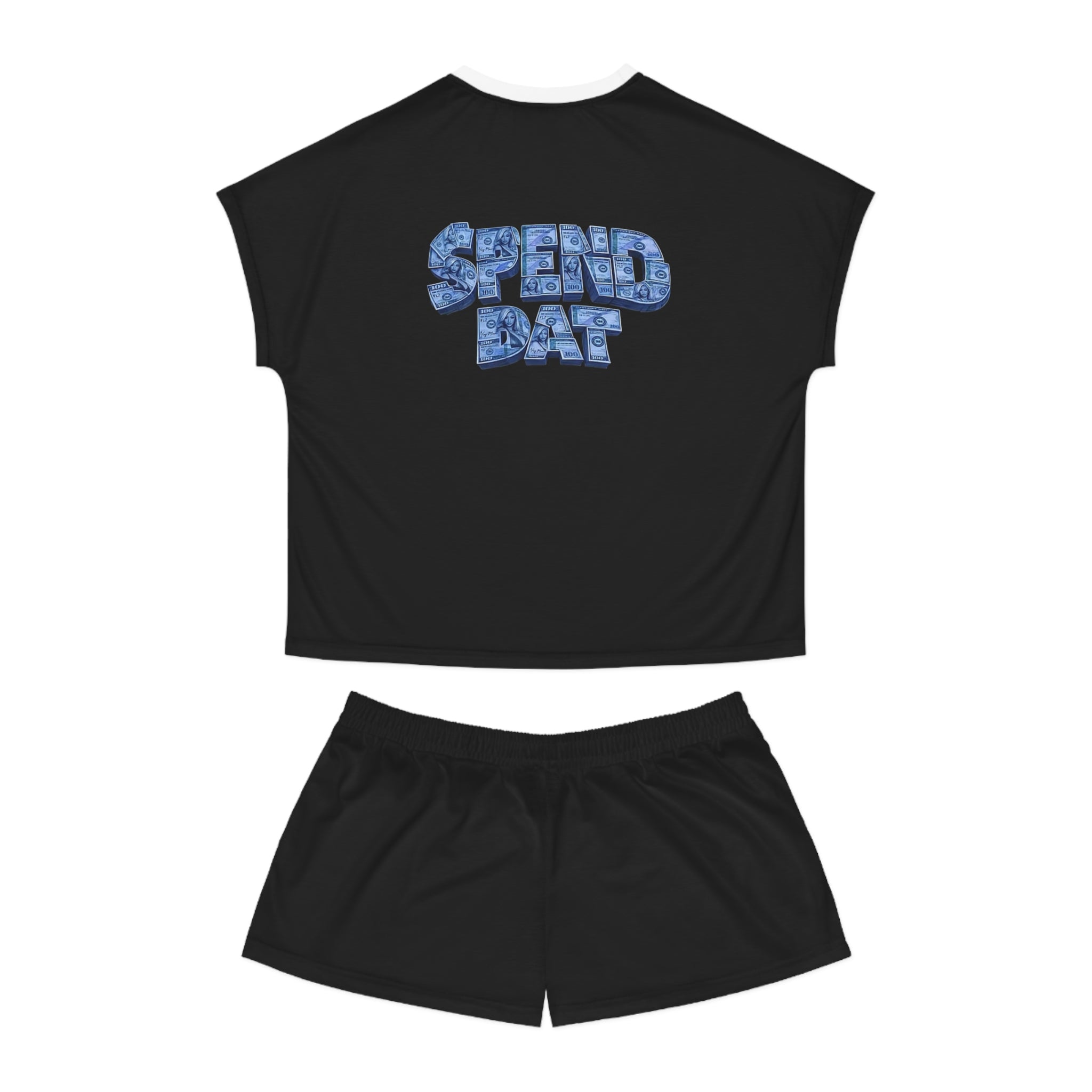 Spend Dat Women's Pajama Set — Black Short Sleep Set with Blue Graphic