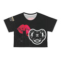 Graphic Crop Tee — Bold Red Lips & Middle Finger All-Over Print