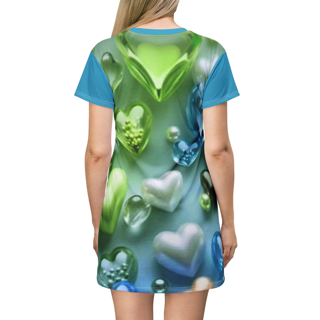 Heart Bubble All-Over Print T-Shirt Dress — Colorful 3D Hearts Summer Dress