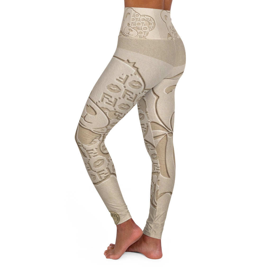 Beige Embossed Teddy High-Waist Yoga Leggings