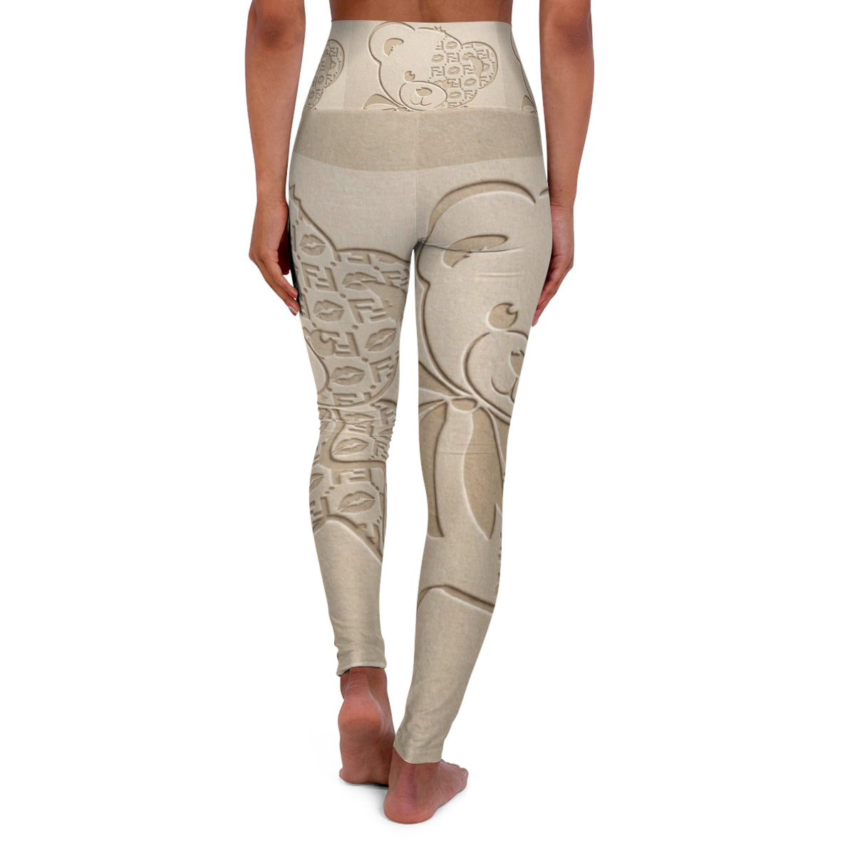Beige Embossed Teddy High-Waist Yoga Leggings
