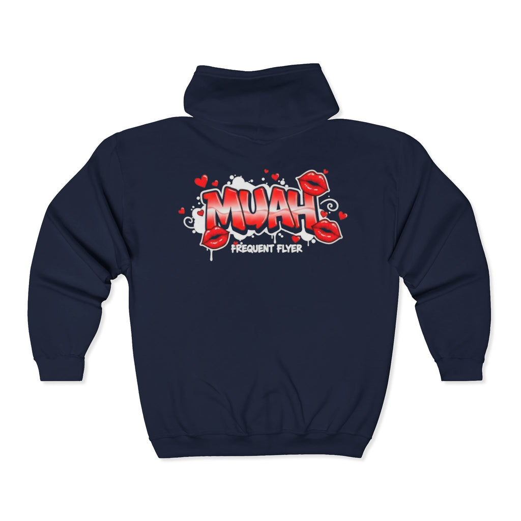 Muah Graffiti Zip Hoodie — 'Muah' Lip Kiss Streetwear Sweatshirt