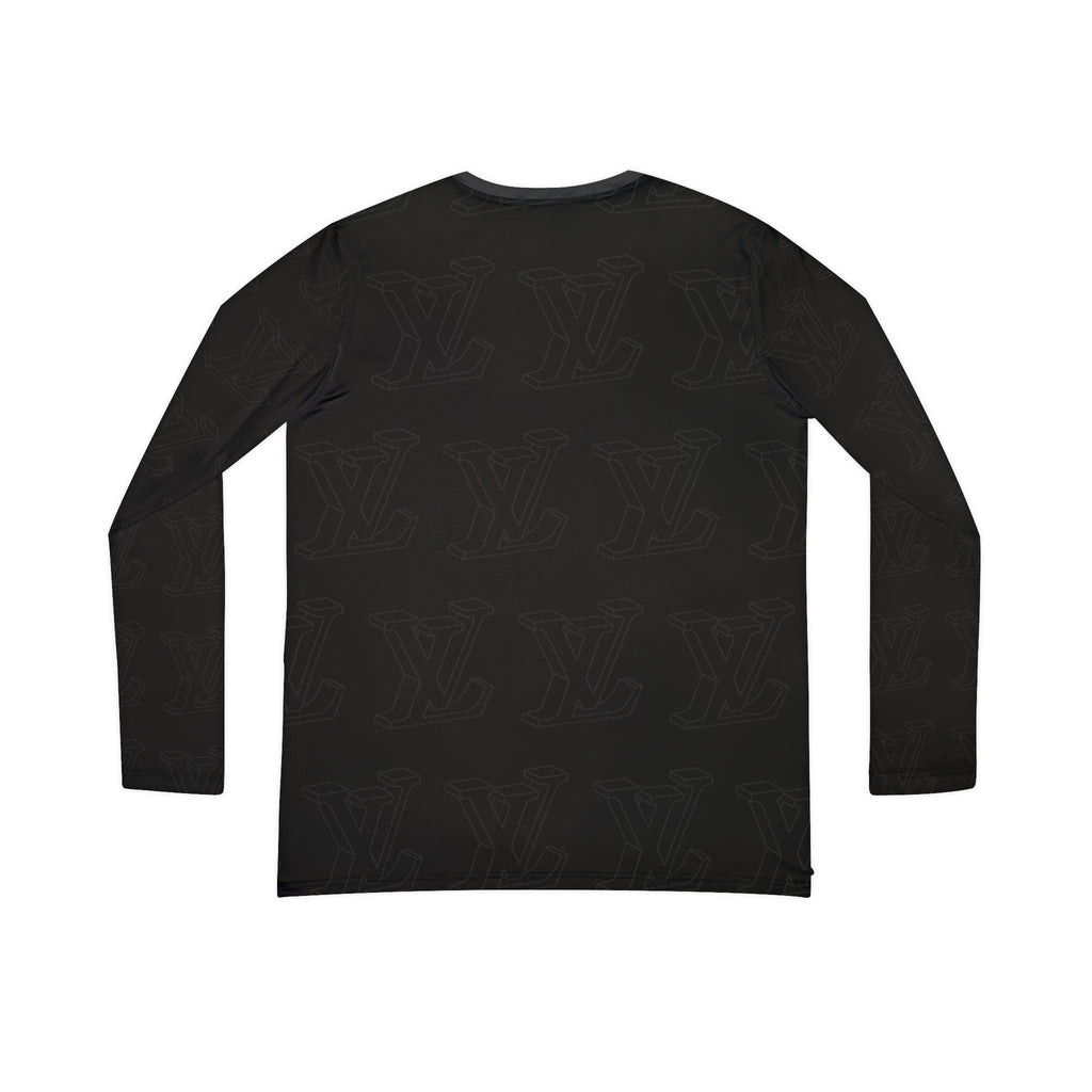 Women's V-Neck Long Sleeve Shirt — All-Over Black Minimalist Pattern