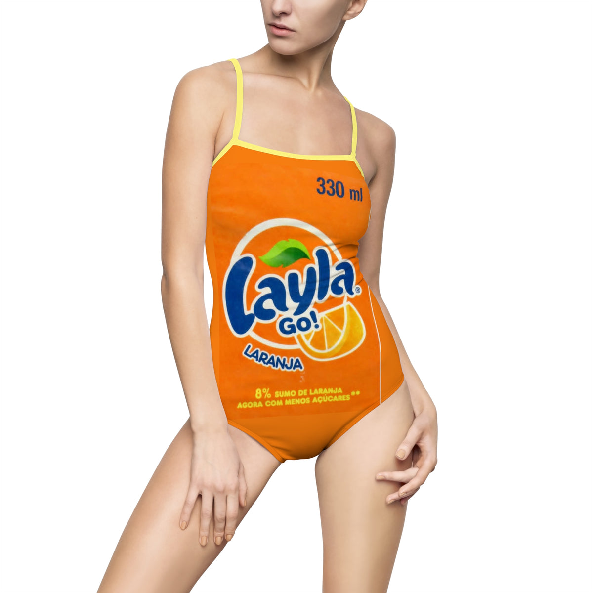 Orange Soda Label One-Piece Swimsuit — Retro Layla GO Laranja Print