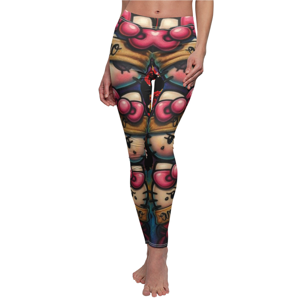 Red Rose & Lip Print Leggings — Floral Kiss Pattern Women's Leggings