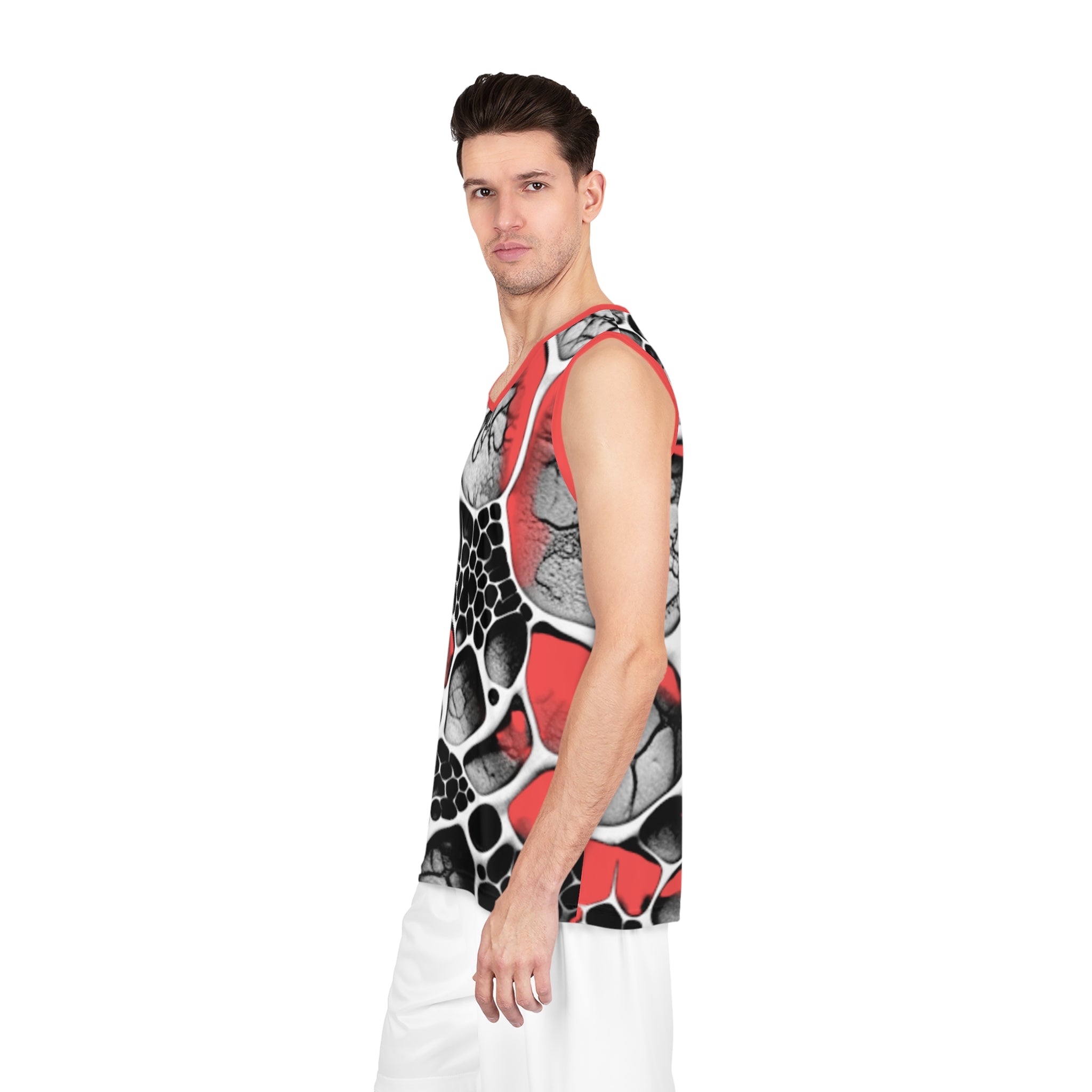Abstract Red & Black Basketball Jersey — All-Over Print Athletic Tank