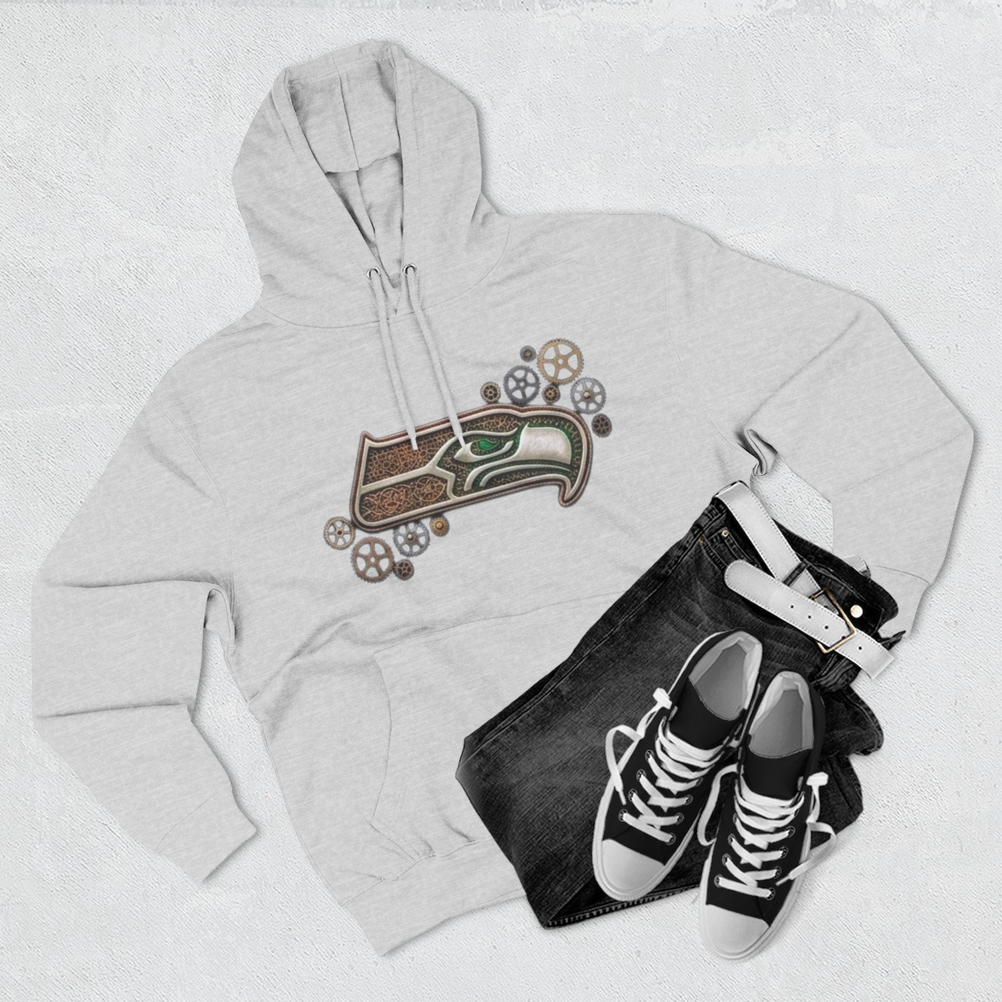 Seahawk Gear Hoodie — Vintage Seahawk Emblem with Gear Accents