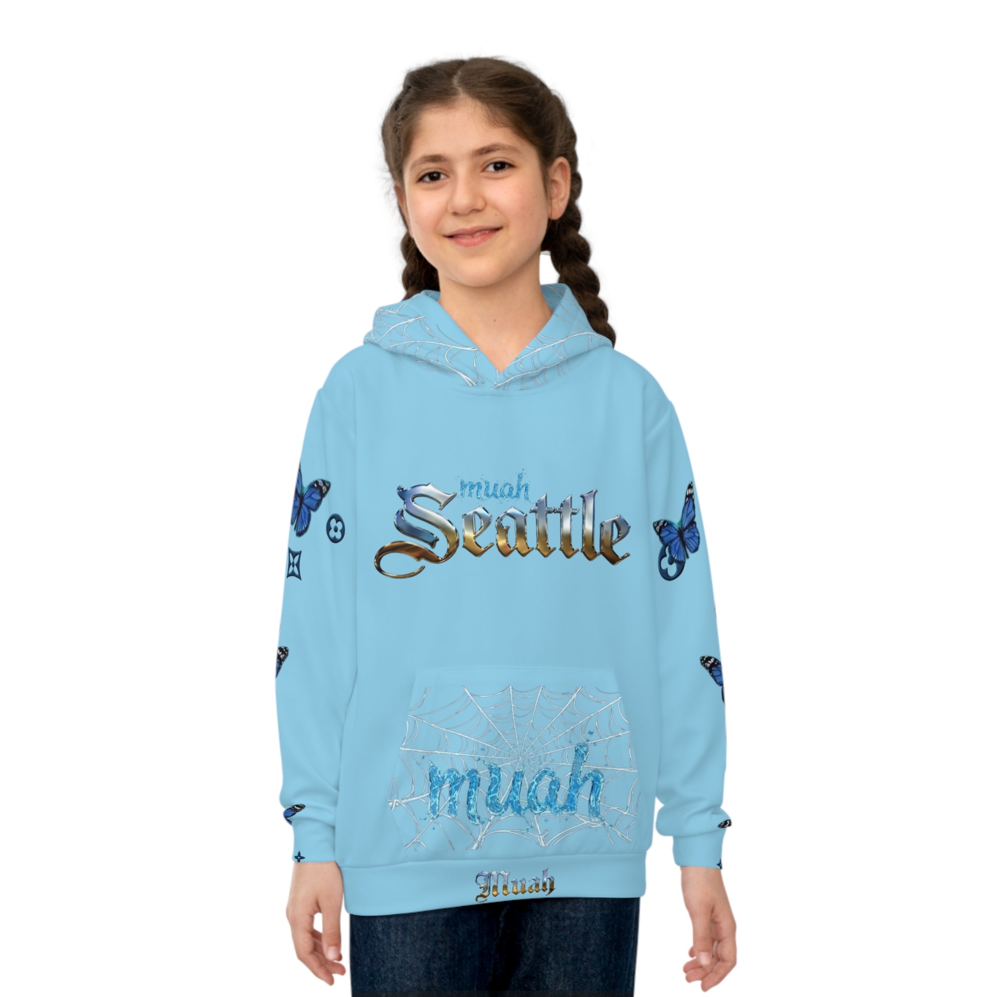 Children's Hoodie — Smurfette Seattle Blue Butterfly All-Over Print
