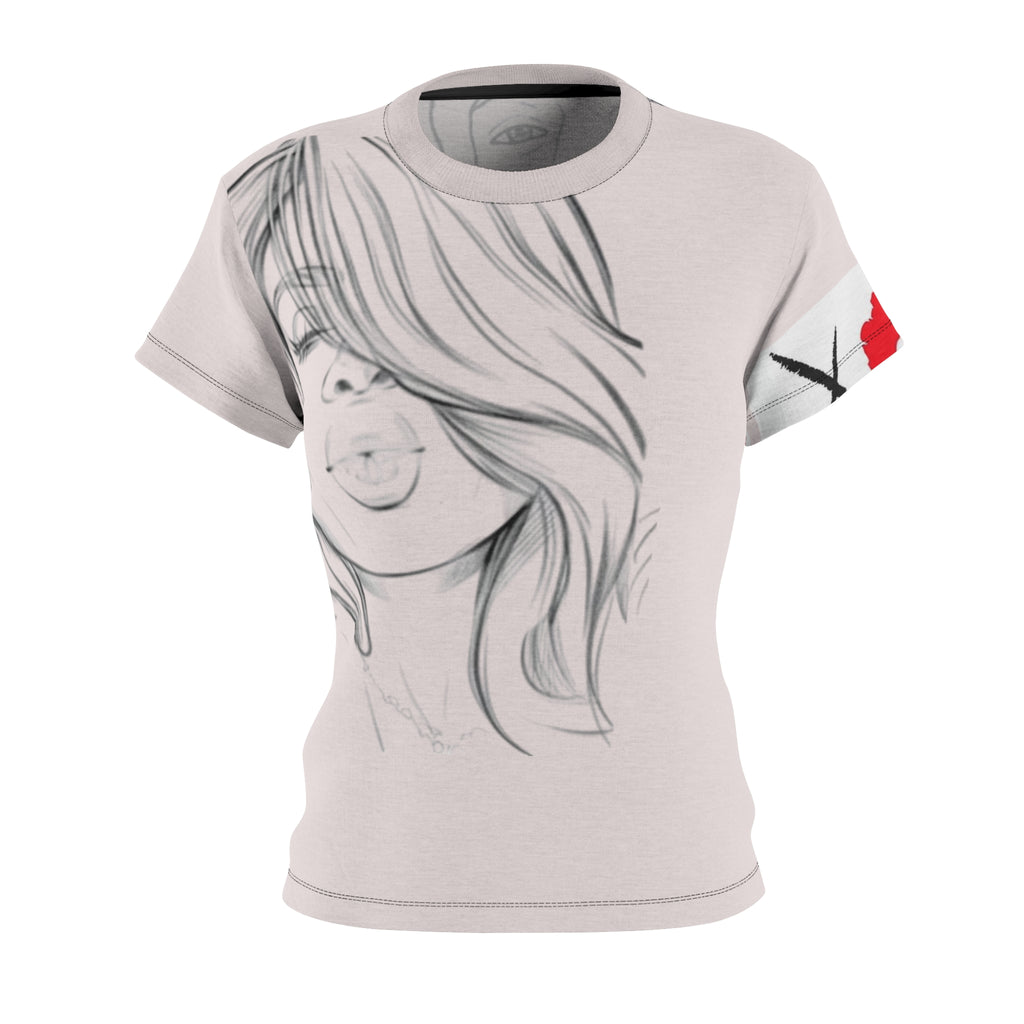 Women's Graphic Tee — Minimal Line Art Girl Design