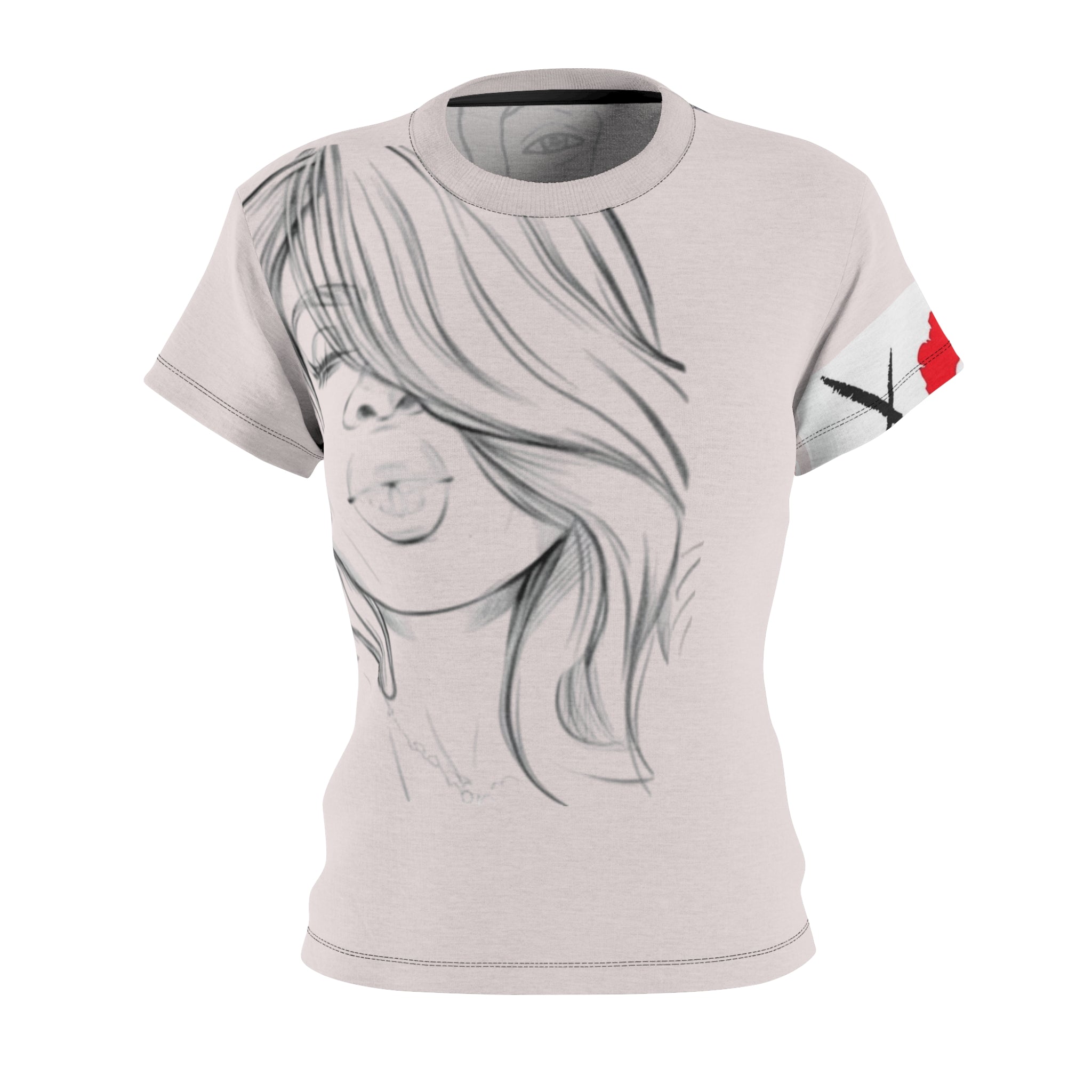 Women's Graphic Tee — Minimal Line Art Girl Design