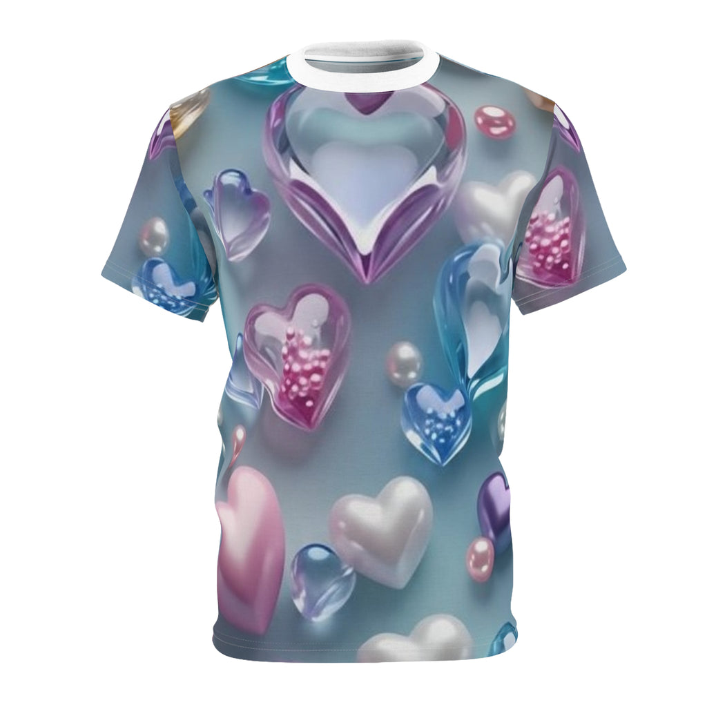 Iridescent Heart Pattern Tee | Allover Print Love Hearts Shirt