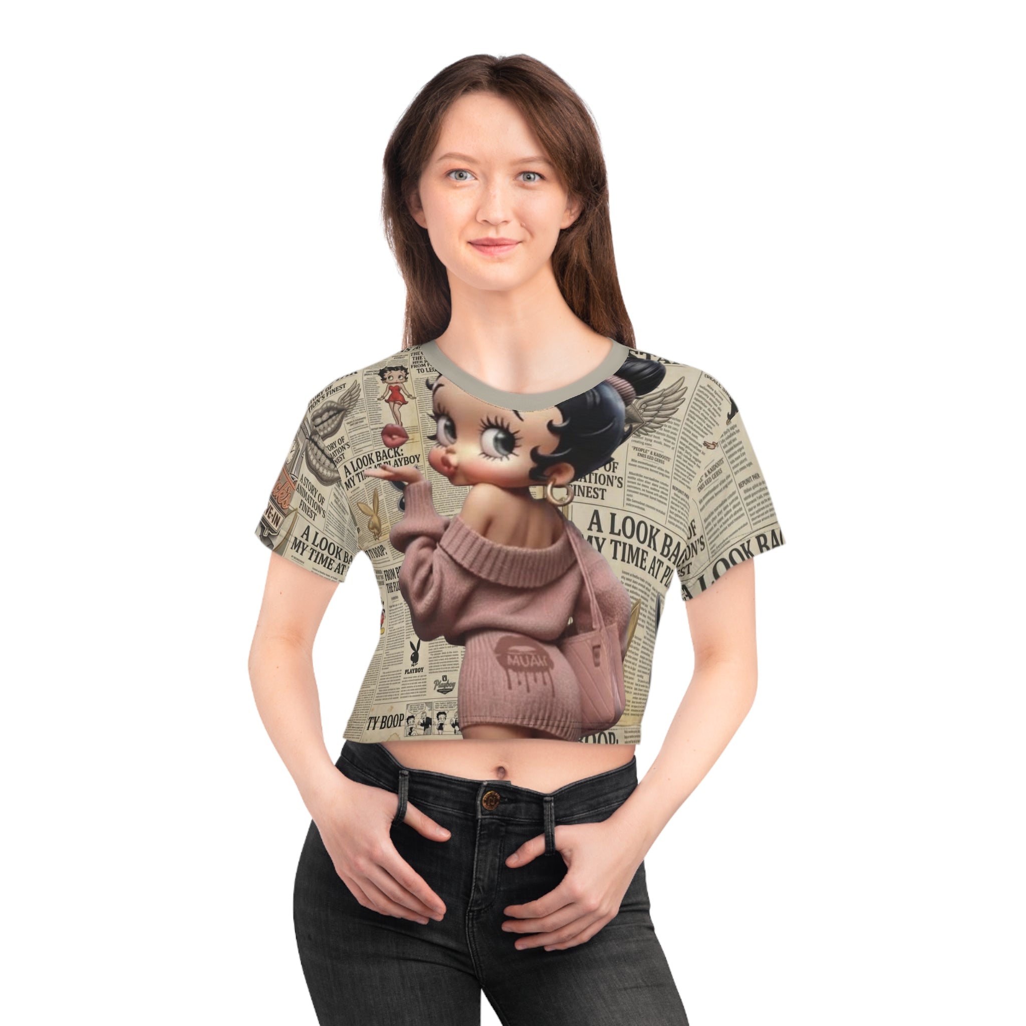 Betty Boop Vintage Newspaper Print Crop Tee