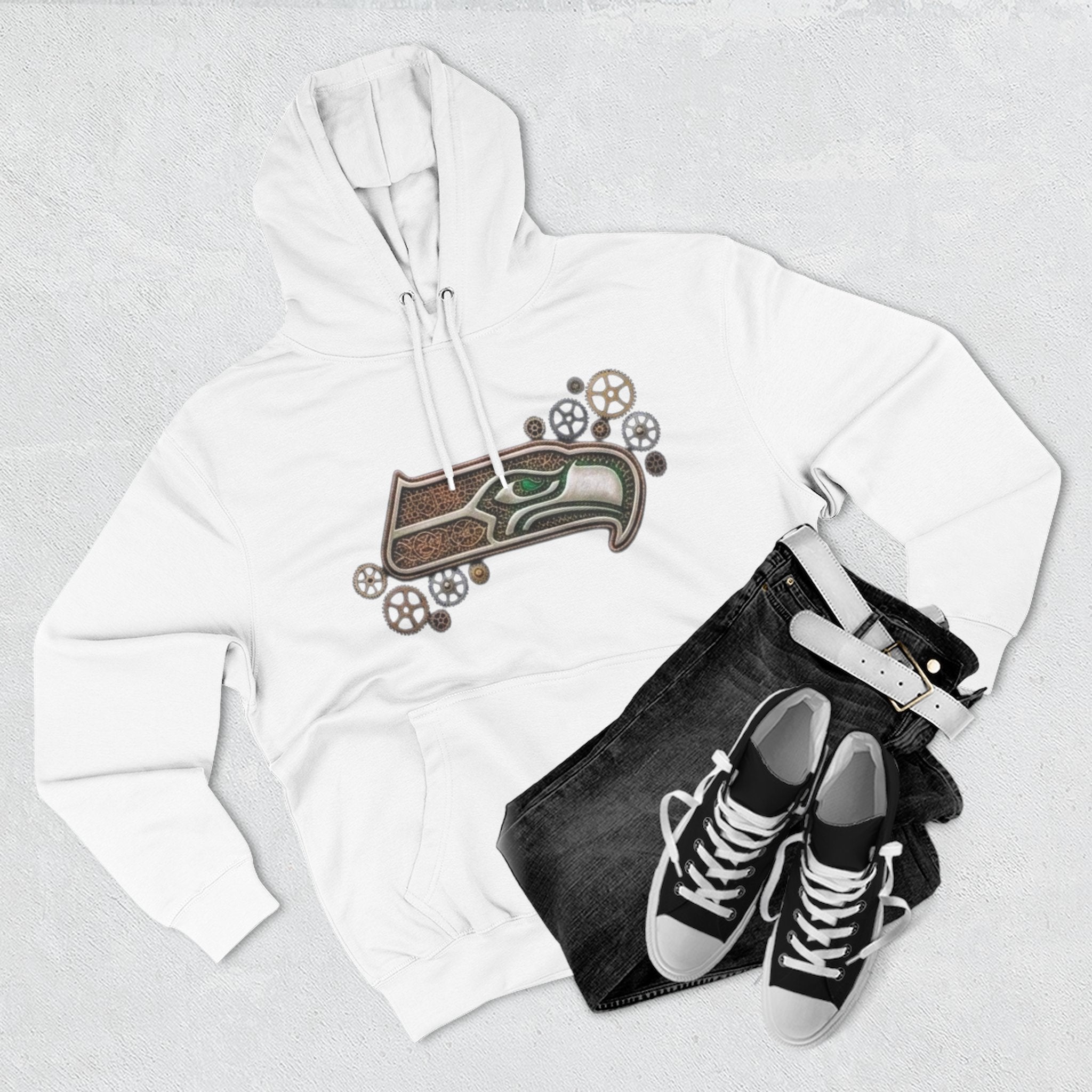 Seahawk Gear Hoodie — Vintage Seahawk Emblem with Gear Accents