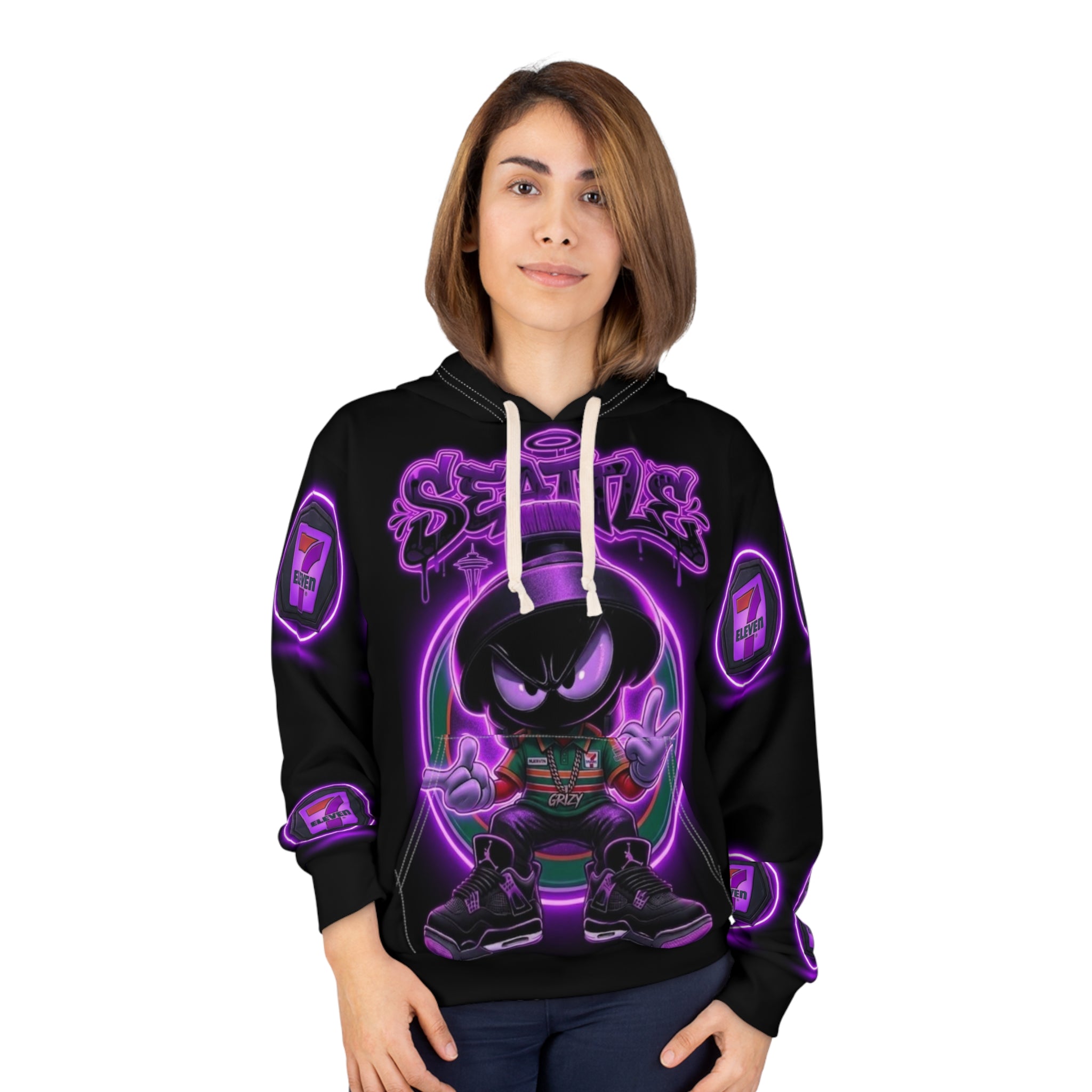 Hoodie - Neon 'Se7en' Streetwear Pullover with Glowing Mascot