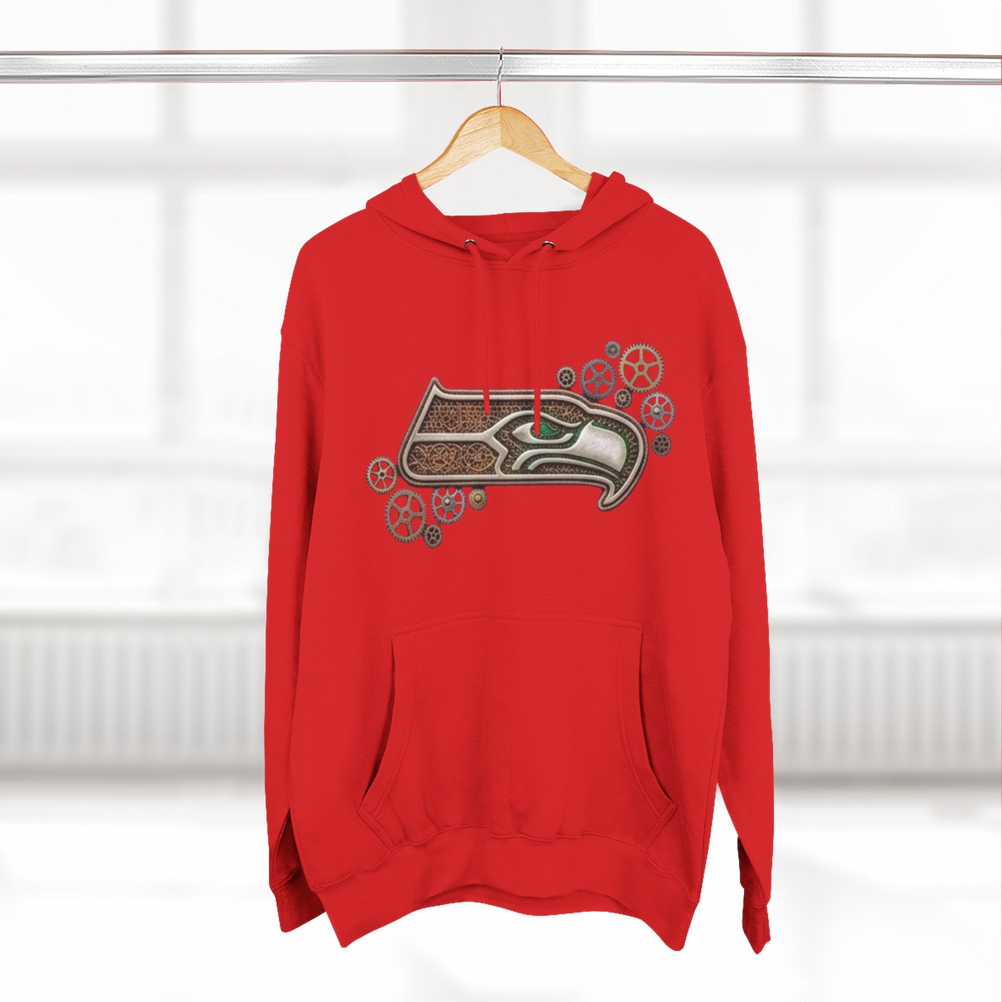 Seahawk Gear Hoodie — Vintage Seahawk Emblem with Gear Accents
