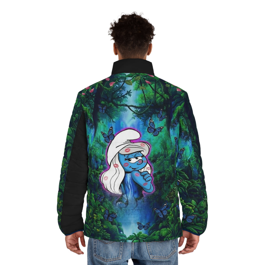 Butterfly Forest Puffer Jacket — "MUAH" Blue Smurfette AOP Men's Puffer
