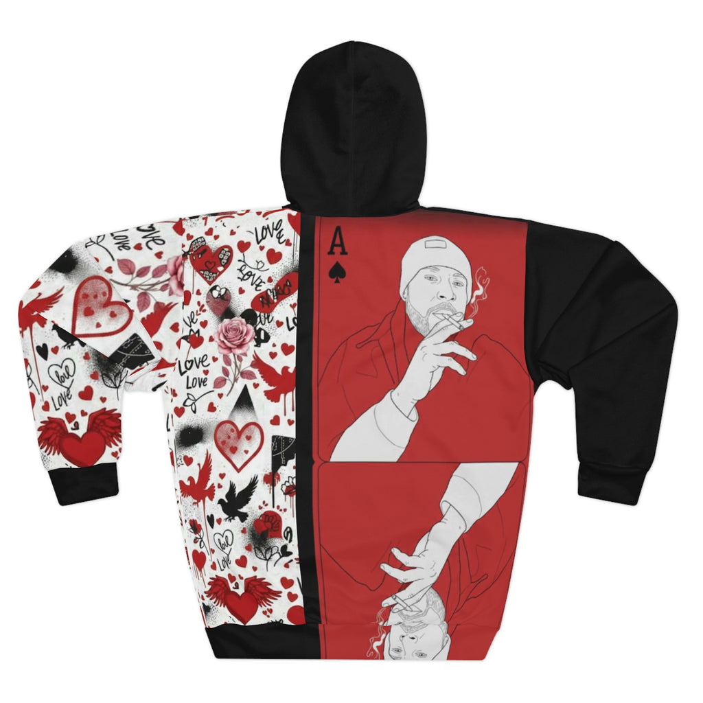 Ace of Hearts Hoodie – Red & Black Valentine's Card Art Pullover